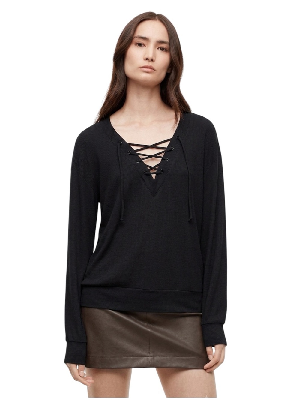 Wilfred Free Lace Up Antonova Sweater Top Black Size XXS Aritzia
